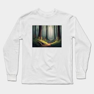 Forest Pansy Trees Minimalist Leaves Vintage Retro Long Sleeve T-Shirt